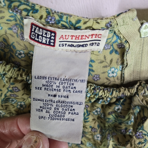 Vtg 90s Y2k Faded Glory Green Floral Cotton Grunge Hippie Boho Dress - Picture 4 of 6